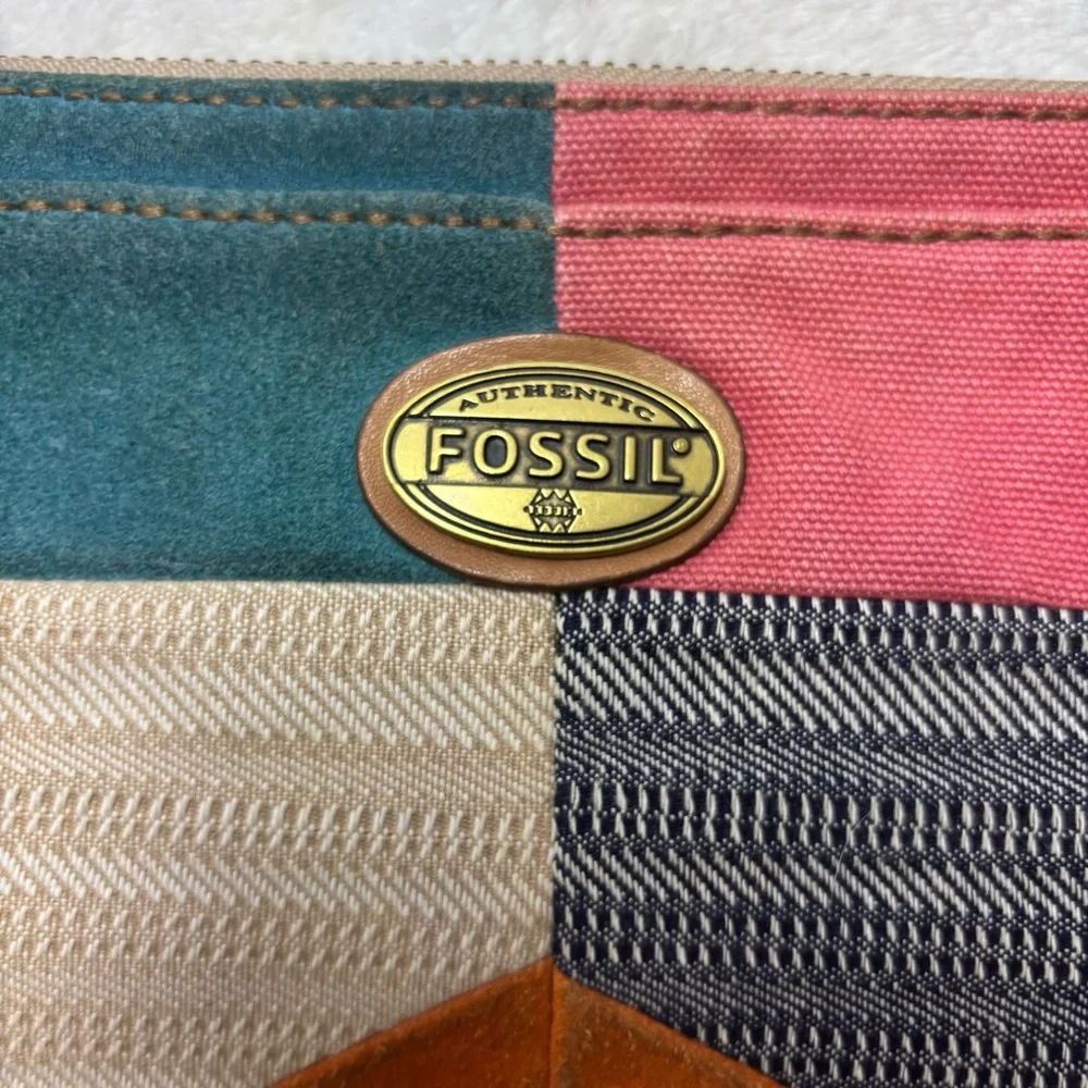 Fossil Vintage Patchwork‎ Suede Colorful Boho Style Geometric Crossbody Bag